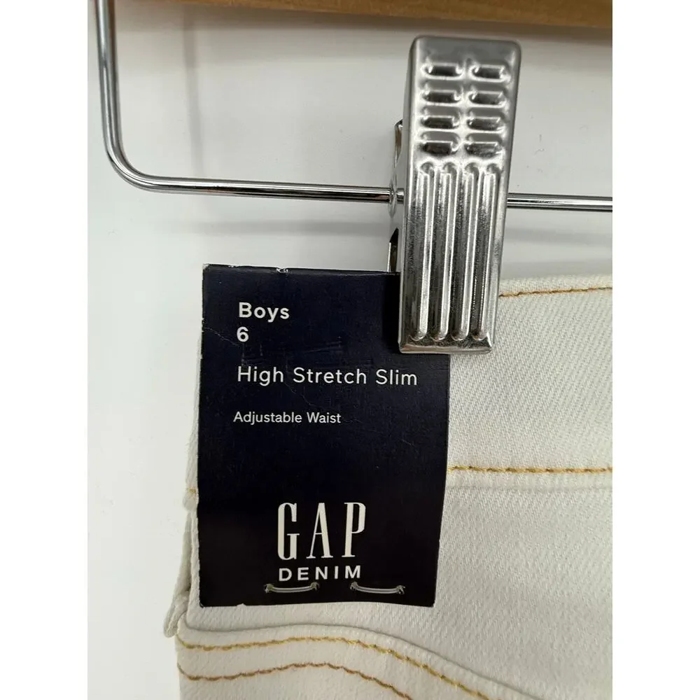 Gap Kids White Stretch Slim Jeans Boys Size 6 Adjustable Waist Stain Resistant